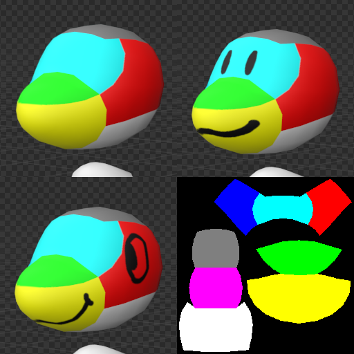 The muzzled head, demonstrating different facial features positioning alongside the texture used.